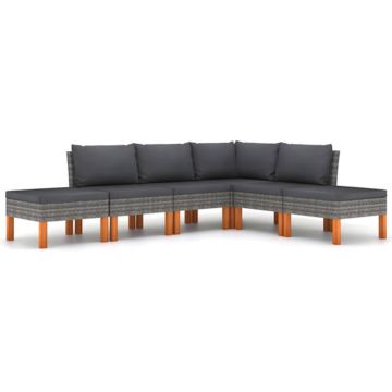 vidaXL 6-delige Loungeset met kussens poly rattan grijs