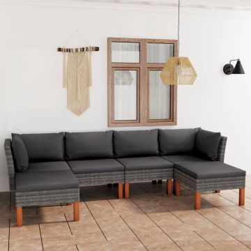 vidaXL 6-delige Loungeset met kussens poly rattan grijs