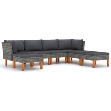 vidaXL 7-delige Loungeset met kussens poly rattan grijs