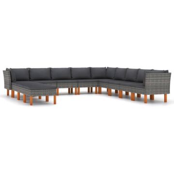 vidaXL 12-delige Loungeset met kussens poly rattan grijs