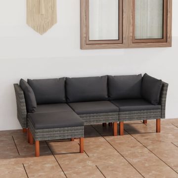 vidaXL 4-delige Loungeset met kussens poly rattan grijs