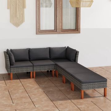 vidaXL 6-delige Loungeset met kussens poly rattan grijs