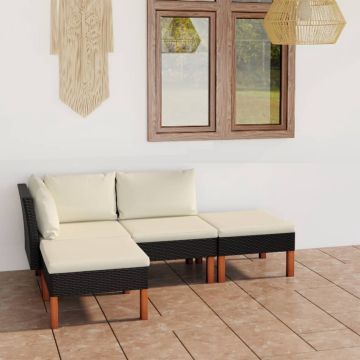 vidaXL 4-delige Loungeset met kussens poly rattan zwart