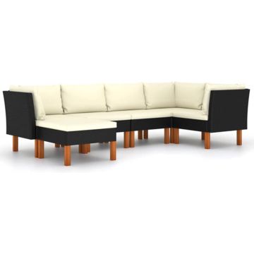 vidaXL 6-delige Loungeset met kussens poly rattan zwart