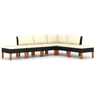 vidaXL 6-delige Loungeset met kussens poly rattan zwart