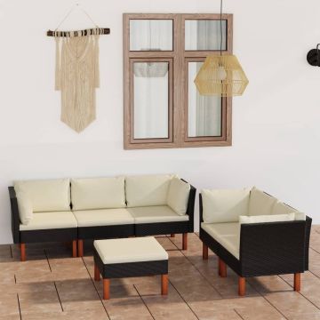 vidaXL 6-delige Loungeset met kussens poly rattan zwart