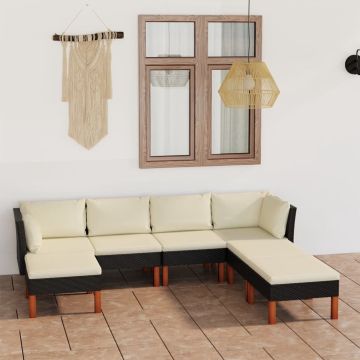 vidaXL 7-delige Loungeset met kussens poly rattan zwart