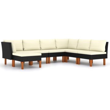 vidaXL 7-delige Loungeset met kussens poly rattan zwart