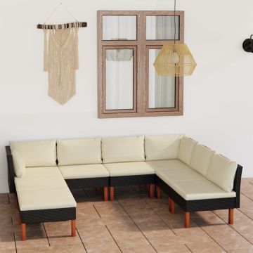 vidaXL 8-delige Loungeset met kussens poly rattan zwart