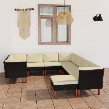 vidaXL 9-delige Loungeset met kussens poly rattan zwart