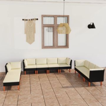 vidaXL 10-delige Loungeset met kussens poly rattan zwart