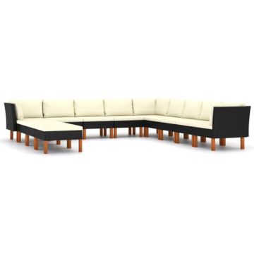 vidaXL 12-delige Loungeset met kussens poly rattan zwart