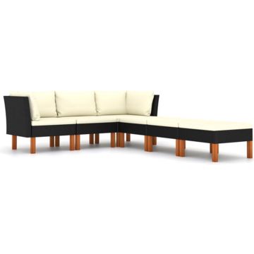 vidaXL 6-delige Loungeset met kussens poly rattan zwart