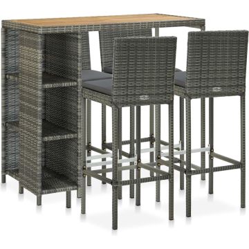 vidaXL 5-delige Tuinbarset met kussens poly rattan grijs