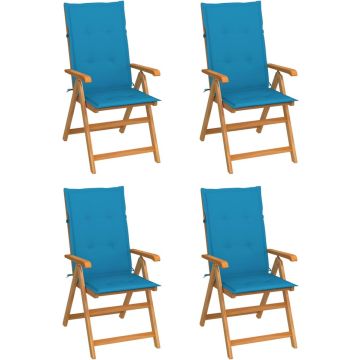 vidaXL Tuinstoelen 4 st met blauwe kussens massief teakhout