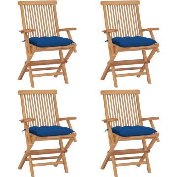 vidaXL Tuinstoelen 4 st met blauwe kussens massief teakhout