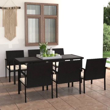 vidaXL 7-delige Tuinset poly rattan zwart