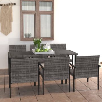 vidaXL 7-delige Tuinset poly rattan grijs