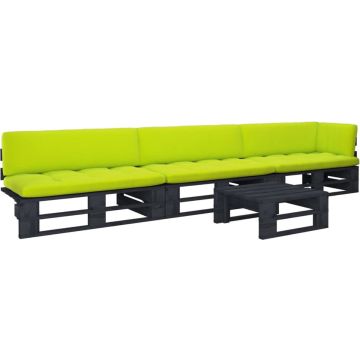 vidaXL 4-delige Loungeset pallet met kussens zwart geïmpregneerd hout