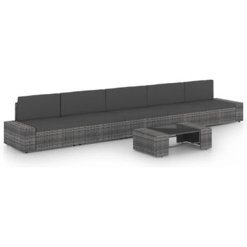 vidaXL 6-delige Loungeset met kussens poly rattan grijs