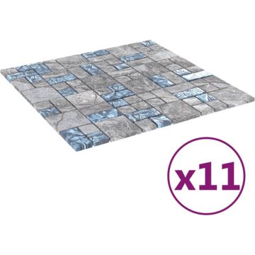 vidaXL Mozaïektegels 11 st zelfklevend 30x30 cm glas grijs en blauw