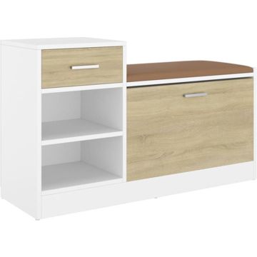 vidaXL Schoenenbank 94,5x31x57 cm spaanplaat wit sonoma eikenkleurig