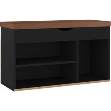 vidaXL Schoenenbank met kussen 80x30x47 cm spaanplaat zwart