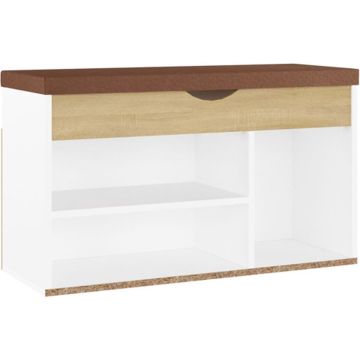 vidaXL Schoenenbank met kussen 80x30x47 cm spaanplaat wit sonoma eiken