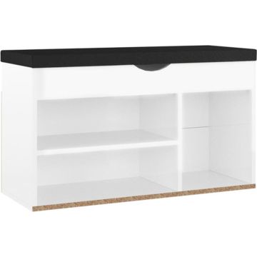 vidaXL Schoenenbank met kussen 80x30x47 cm spaanplaat hoogglans wit