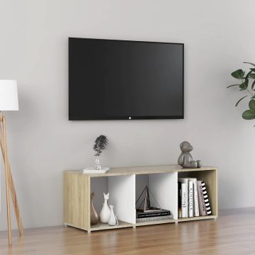 vidaXL Tv-meubel 107x35x37 cm spaanplaat wit en sonoma eikenkleurig