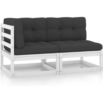 vidaXL 2-delige Loungeset met kussens massief grenenhout wit