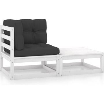 vidaXL 2-delige Loungeset met kussens massief grenenhout wit