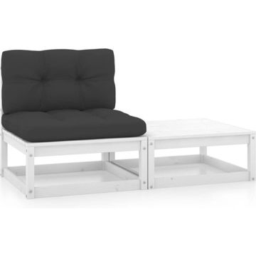 vidaXL 2-delige Loungeset met kussens massief grenenhout wit