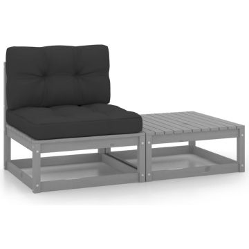 vidaXL 2-delige Loungeset met kussens massief grenenhout grijs