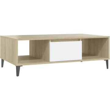 vidaXL Salontafel 103,5x60x35 cm spaanplaat wit en sonoma eikenkleurig