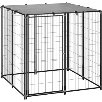 vidaXL Hondenkennel 110x110x110 cm staal zwart