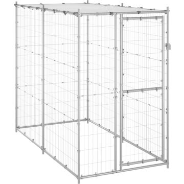 vidaXL Hondenkennel buiten met dak 110x220x180 cm gegalvaniseerd staal