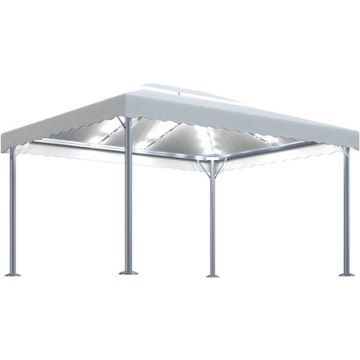 vidaXL Prieel met LED-lichtslinger 400x300 cm aluminium crèmekleurig