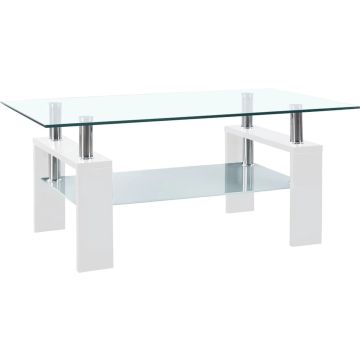 vidaXL Salontafel 95x55x40 cm gehard glas transparant en wit