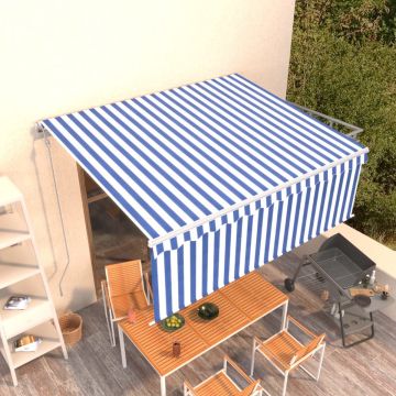 vidaXL Luifel automatisch uittrekbaar met rolgordijn 4x3 m blauw wit