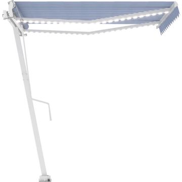 vidaXL Luifel automatisch met LED en windsensor 350x250 cm blauw wit