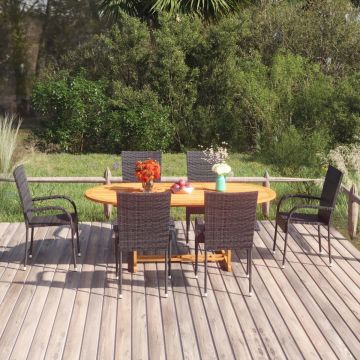 vidaXL 7-delige Tuinset poly rattan zwart