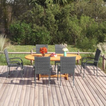 vidaXL 7-delige Tuinset poly rattan grijs