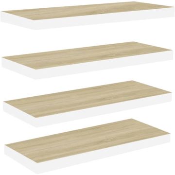 vidaXL Wandschappen zwevend 4 st 60x23,5x3,8 cm MDF eikenkleurig wit