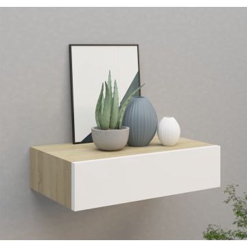 vidaXL Wandschap met lade 40x23,5x10 cm MDF eikenkleurig en wit