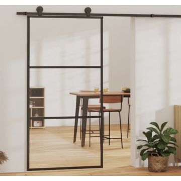 vidaXL Schuifdeur 102x205 cm ESG-glas en aluminium zwart