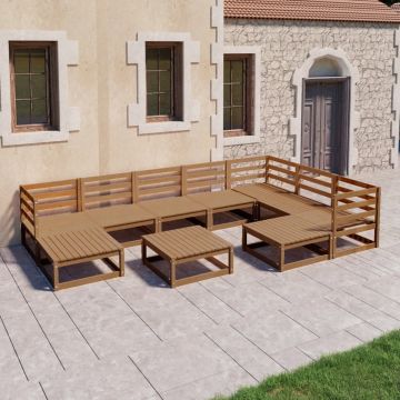 vidaXL 10-delige Loungeset massief grenenhout honingbruin