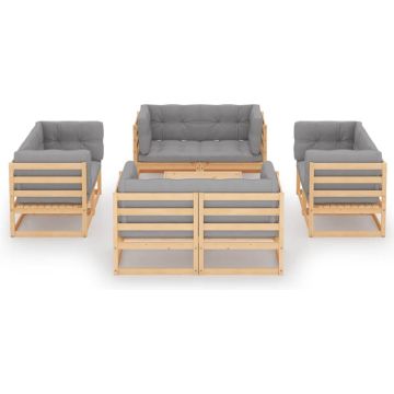 vidaXL 9-delige Loungeset met kussens massief grenenhout