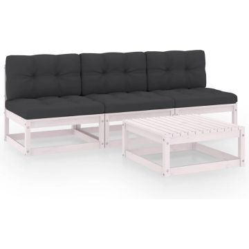 vidaXL 4-delige Loungeset met kussens massief grenenhout