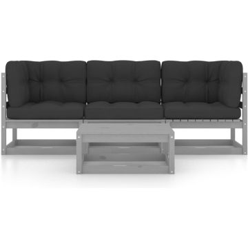 vidaXL 4-delige Loungeset met kussens massief grenenhout